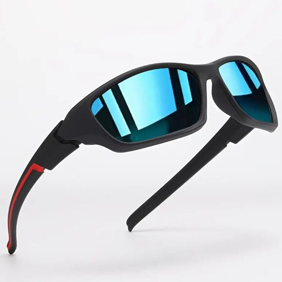Blue Mirror Lens Black Frame UV400 Protection Sunglasses Driving Running Fishing - Picture 1 of 11